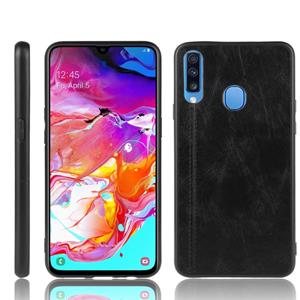 huismerk Voor Galaxy A20s Shockproof Naaikoe Patroon Skin PC + PU + TPU Case(Zwart)