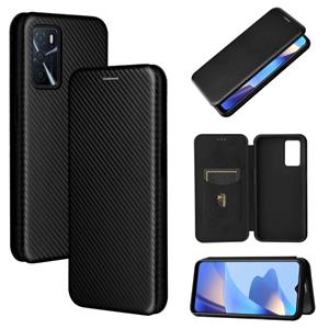 huismerk Voor Oppo A16 Koolstofvezel textuur Magnetische horizontale flip TPU + PC + PU lederen tas met kaartsleuf