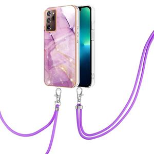 huismerk Voor Samsung Galaxy Note20 Ultra Galvaniseren Marmeren IMD TPU Telefoonhoes met Lanyard (Purple 001)