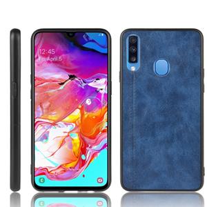 huismerk Voor Galaxy A20s schokbestendig naaien koe patroon huid PC + PU + TPU case (blauw)