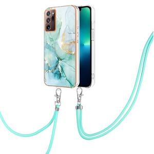 huismerk Voor Samsung Galaxy Note20 Ultra Galvaniseren Marmeren IMD TPU Telefoonhoesje met Lanyard (Groen 003)