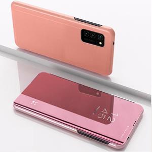 huismerk Voor Galaxy S20 Ultra Plated Mirror Horizontale Flip Lederen Case met houder (Rose Gold)