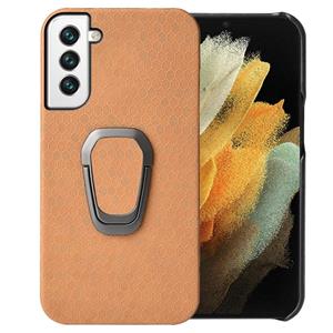 huismerk Voor Samsung Galaxy S22 5G Ring Houder Honeycomb PU-telefooncase (Oranje)