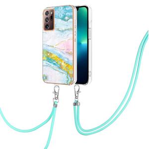 huismerk Voor Samsung Galaxy Note20 Ultra Galvaniseren Marmeren IMD TPU Telefoonhoes met Lanyard (Groen 004)