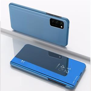 huismerk For Galaxy S20 Ultra Plated Mirror Horizontal Flip Leather Case with Holder(Blue)