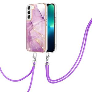 huismerk Voor Samsung Galaxy S22 5G Electroplating Marble IMD TPU Telefoonhoesje met Lanyard (Purple 001)