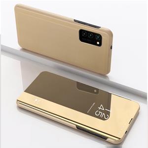 huismerk For Galaxy S20 Ultra Plated Mirror Horizontal Flip Leather Case with Holder(Gold)