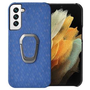 huismerk Voor Samsung Galaxy S22 + 5G Ring Houder Honeycomb PU-telefoonhoes (Navy Blue)