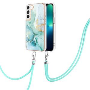 huismerk Voor Samsung Galaxy S22 5G Galvaniseren Marmeren IMD TPU Telefoonhoesje met Lanyard (Groen 003)