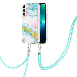 huismerk Voor Samsung Galaxy S22 5G Galvaniseren Marmeren IMD TPU Telefoonhoesje met Lanyard (Groen 004)