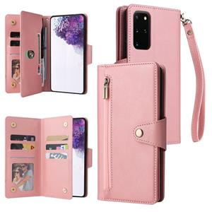 huismerk Voor Samsung Galaxy S20 + klinknagel gesp 9 kaarten Drie vouw leren telefooncase (ROSE GOUD)