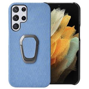 huismerk Ringhouder Honeycomb PU-telefooncase voor Samsung Galaxy S22 Ultra 5G (Baby Blue)