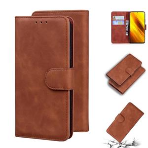 Voor Xiaomi Poco X3 NFC Skin Feel Pure Color Flip Leather Phone Case (Brown)