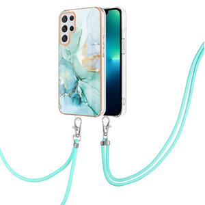 huismerk Voor Samsung Galaxy S22 Ultra 5G Electroplating Marmeren IMD TPU Telefoonhoesje met Lanyard (Groen 003)