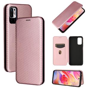 huismerk Voor Xiaomi POCO M3 PRO 5G / 4G koolstofvezel textuur magnetische horizontale flip TPU + PC + PU lederen tas met kaartsleuf