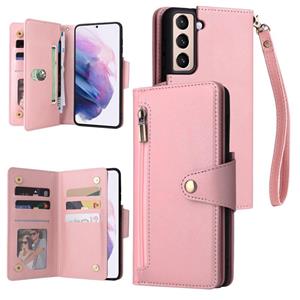 Voor Samsung Galaxy S21 + klinknagel gesp 9 kaarten Drie vouw leren telefooncase (ROSE GOUD)