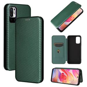 huismerk Voor Xiaomi POCO M3 PRO 5G / 4G koolstofvezel textuur magnetische horizontale flip TPU + PC + PU lederen tas met kaartsleuf