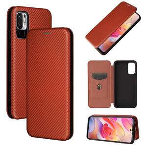 huismerk Voor Xiaomi POCO M3 PRO 5G / 4G koolstofvezel textuur magnetische horizontale flip TPU + PC + PU lederen tas met kaartsleuf