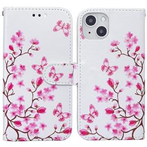 huismerk Horizontale flip lederen tas met houder & kaart slots & fotolijst & portemonnee voor iphone 13 (vlinder liefde bloem)