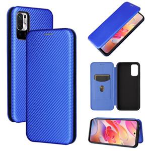 huismerk Voor Xiaomi POCO M3 PRO 5G / 4G koolstofvezel textuur magnetische horizontale flip TPU + PC + PU lederen tas met kaartsleuf