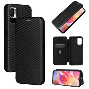 huismerk Voor Xiaomi POCO M3 PRO 5G / 4G koolstofvezel textuur magnetische horizontale flip TPU + PC + PU lederen tas met kaartsleuf