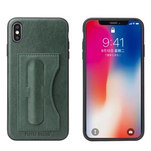 huismerk Fierre Shann volledige dekking beschermende lederen draagtas voor iPhone XS Max met houder & kaartsleuf (groen)