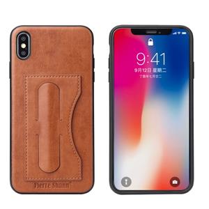 huismerk Fierre Shann volledige dekking beschermende lederen draagtas voor iPhone XS Max met houder & kaartsleuf (bruin)