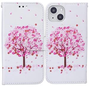 huismerk Horizontale flip lederen tas met houder & kaart slots & fotolijst & portemonnee voor iPhone 13 mini (roze boom)