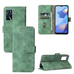 huismerk Voor Oppo A16 Solid Color Skin Feel Magnetic Buckle Horizontale Flip Calf Texture PU lederen tas met houder & kaart slots & portemonnee