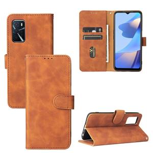 huismerk Voor Oppo A16 Solid Color Skin Feel Magnetic Buckle Horizontal Flip Calf Texture PU lederen tas met houder & kaart slots & portemonnee