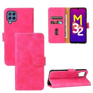 Voor Samsung Galaxy M32 (Global) Solid Color Skin Feel Magnetic Buckle Horizontale Flip Calf Texture PU Lederen Case met Houder & Card Slots & Portemo