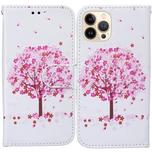 huismerk Horizontale flip lederen tas met houder & kaart slots & fotolijst & portemonnee voor iphone 13 pro (roze boom)