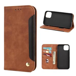 huismerk Huid Feel Splicing Lederen Telefoon Case voor iPhone 13 Pro Max (Brown)