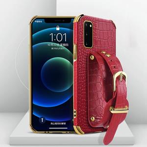 huismerk Gegalvaniseerde TPU krokodil patroon lederen geval met polsband voor Samsung Galaxy S20 (rood)