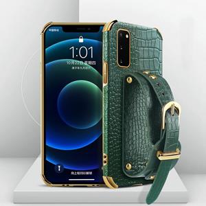 huismerk Gegalvaniseerde TPU krokodil patroon lederen geval met polsband voor Samsung Galaxy S20 (groen)