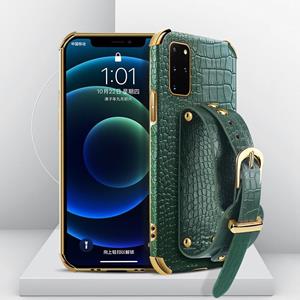 huismerk Gegalvaniseerde TPU krokodil patroon lederen geval met polsband voor Samsung Galaxy S20 +(groen)