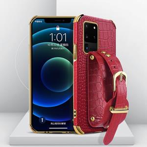 huismerk Gegalvaniseerde TPU krokodil patroon lederen geval met polsband voor Samsung Galaxy S20 Ultra (rood)