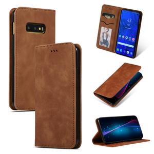 huismerk Retro huid feel Business magnetische horizontale Flip lederen case voor Samsung Galaxy S10 E (bruin)