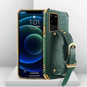 huismerk Gegalvaniseerde TPU krokodil patroon lederen geval met polsband voor Samsung Galaxy S20 Ultra (groen)