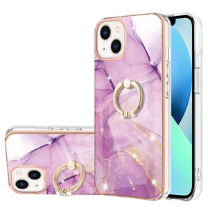 huismerk Electroplating Marmeren Patroon IMD TPU Shockproof Case met ringhouder voor iPhone 13 Mini (paars 001)