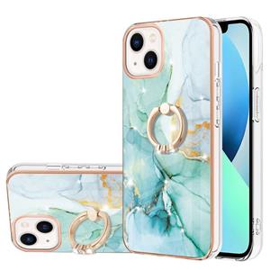 huismerk Electroplating Marmeren Patroon IMD TPU Schokbestendig Case met Ringhouder voor iPhone 13 Mini (groen 003)