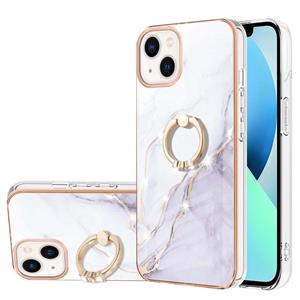 huismerk Electroplating Marmeren Patroon IMD TPU Schokbestendig Case met Ringhouder voor iPhone 13 Mini (White 006)