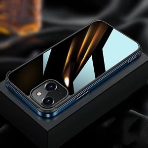 Sulada Metal Frame + Nano Glass + TPU Telefooncase voor iPhone 13 (Donkerblauw)