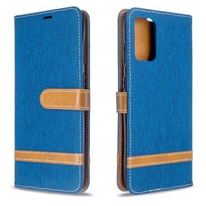 huismerk Voor Galaxy S20+ Color Matching Denim Texture Horizontal Flip PU Leather Case met Holder & Card Slots & Wallet & Lanyard(Blue)