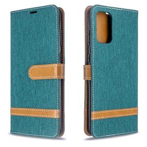 huismerk Voor Galaxy S20+ Color Matching Denim Texture Horizontal Flip PU Leather Case met Holder & Card Slots & Wallet & Lanyard(Groen)