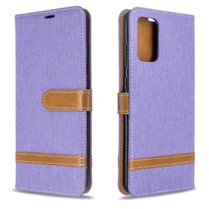 huismerk For Galaxy S20+ Color Matching Denim Texture Horizontal Flip PU Leather Case with Holder & Card Slots & Wallet & Lanyard(Purple)