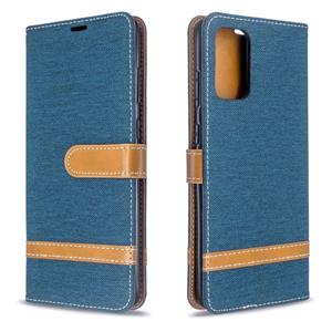 huismerk Voor Galaxy S20+ Color Matching Denim Texture Horizontal Flip PU Leather Case met Holder & Card Slots & Wallet & Lanyard(Dark Blue)