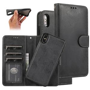 huismerk Voor iPhone XS / X KLT888-2 Retro 2 in 1 Afneembare Magnetische Horizontale Flip TPU + PU Lederen case met Holder & Card Slots & Photo Frame & Wallet(