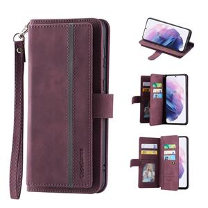 huismerk For Samsung Galaxy S21 Ultra 5G 9 Card Slots Splicing Magnetic Leather Flip Phone Case(Wine Red)