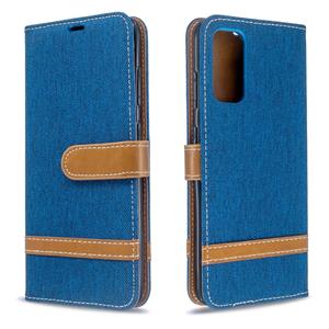 huismerk Voor Galaxy S20 Color Matching Denim Texture Horizontal Flip PU Leather Case met Holder & Card Slots & Wallet & Lanyard(Blue)